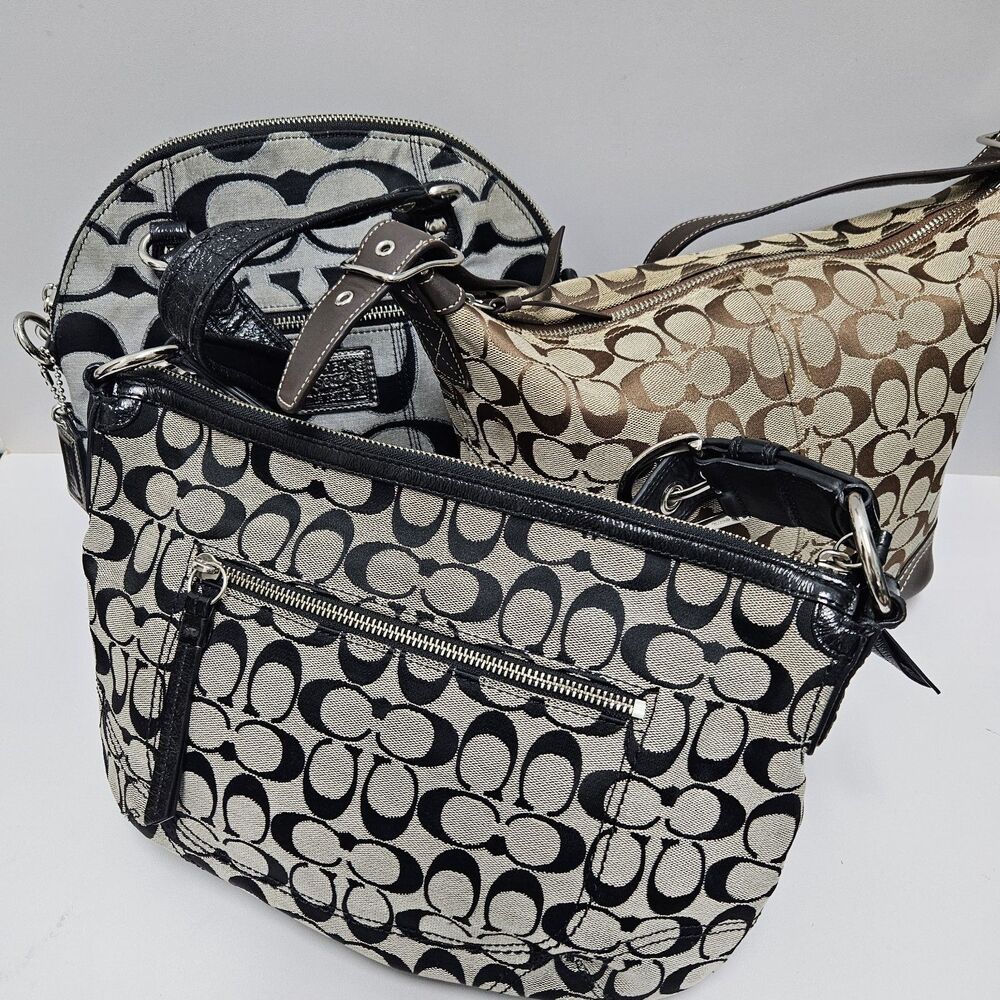 Coach Bags Medium size Purses Poppy Dome Satchel Canvas Leather Set of 3